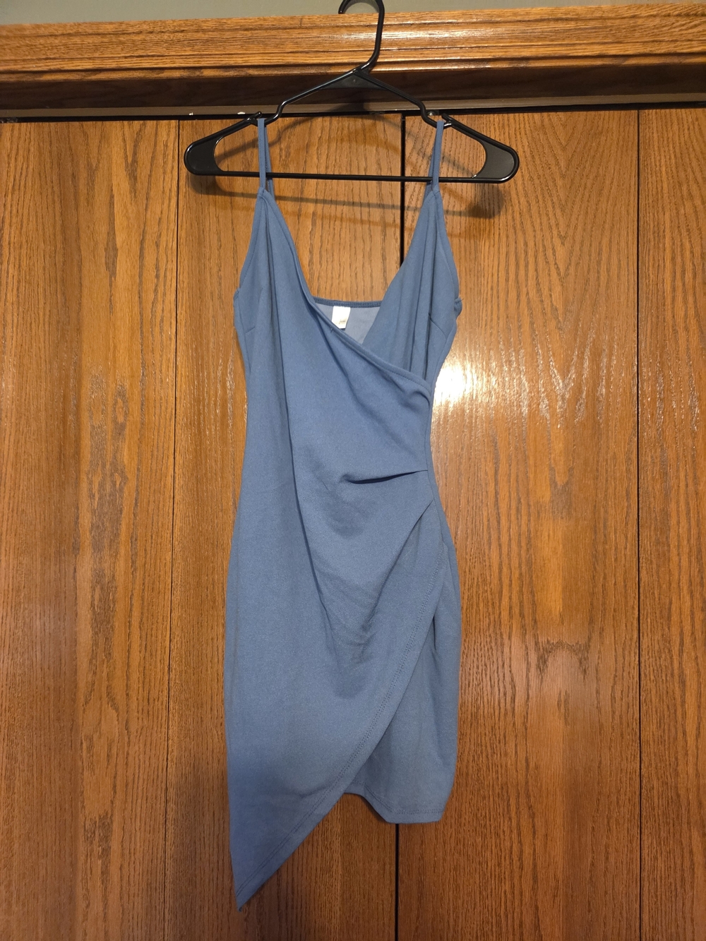 Spaghetti Strap Draped Wrap Dress - Blue